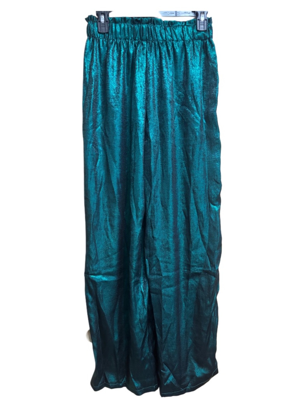 Metallic Green Wide-Leg Pants - Picture 2 of 4